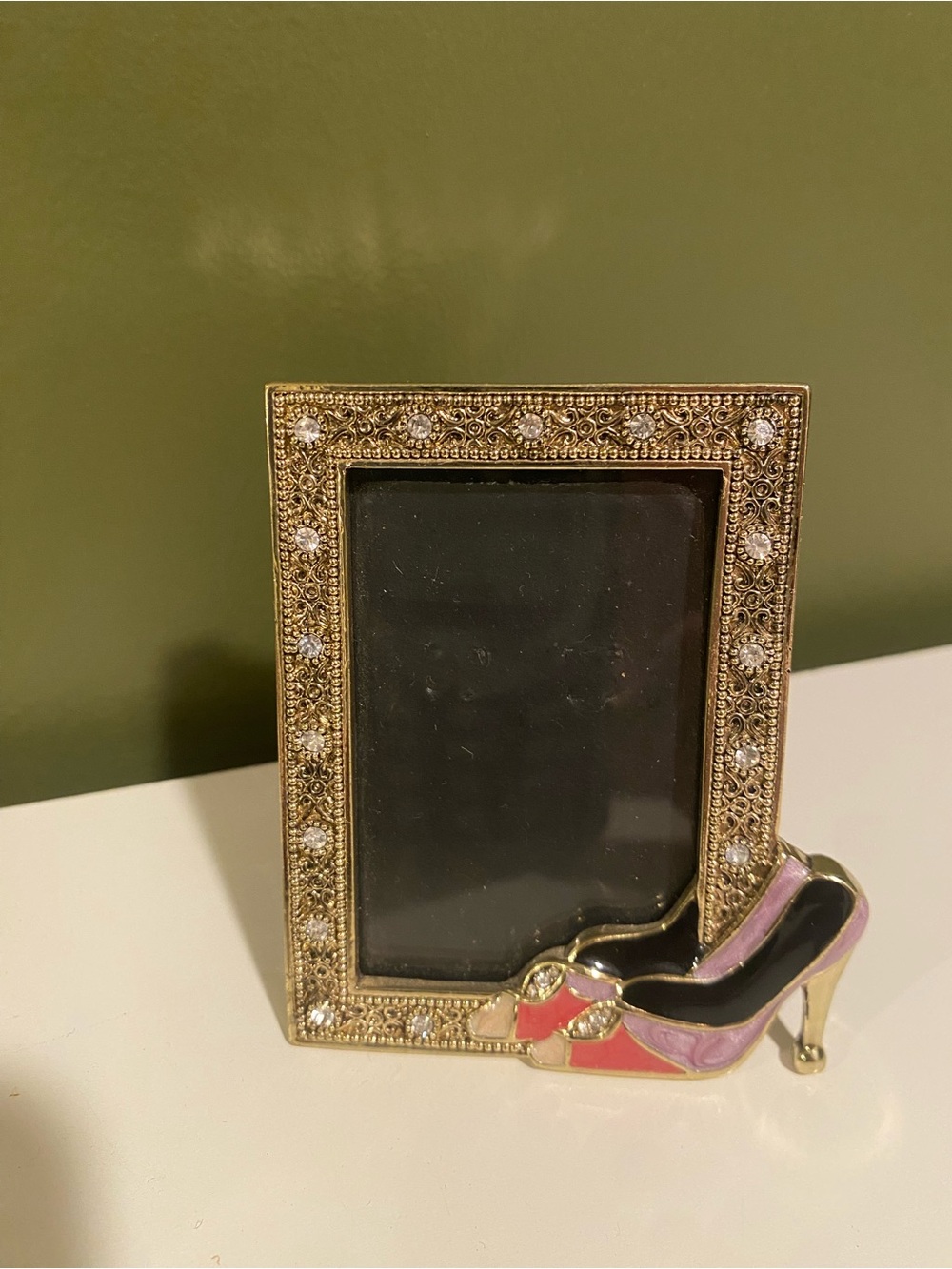 Decorative Gold Photo Frame with Pink and Black High Heel Accent